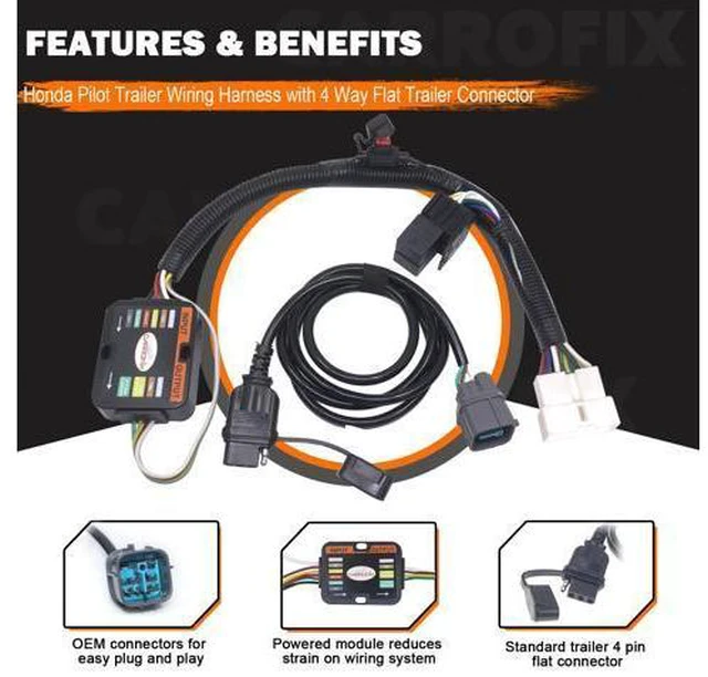 Alt view image 2 of 7 - CARROFIX Custom-Fit Vheicle Wiring Kit with 4 Way Flat Trailer Connector for 2012-2015 Honda Pilot with Factory Tow Package