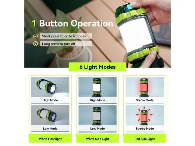 Alt view image 3 of 7 - Rechargeable Flashlight, 6 Modes Camping Flashlight LED Camping Lantern for Power Outage, Flashlight for Home, Emergency, Green
