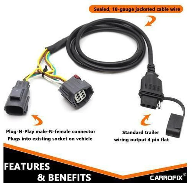 Alt view image 3 of 7 - CARROFIX 4 Way Flat Tow Hitch Trailer Wiring Harness for 2007-2018 Jeep Wrangler JK Models 69"