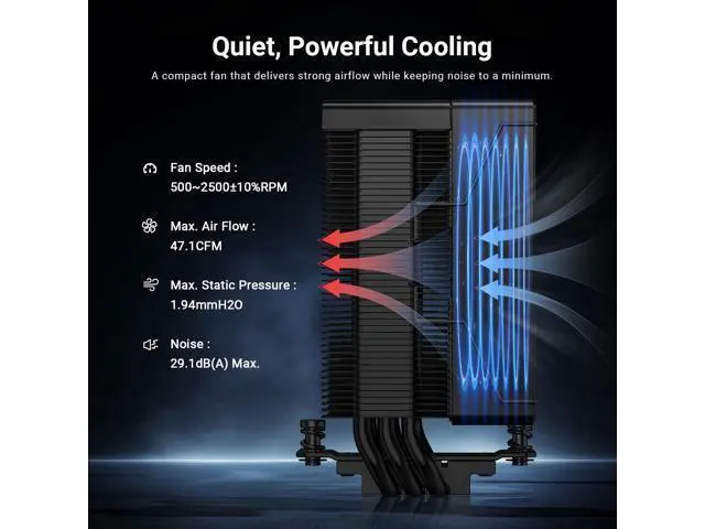 Alt view image 5 of 7 - SE-903-XT V2 Black CPU Air Cooler, 100mm PWM Fan, Direct Touch Heatpipes, Compact Tower Design, Low Noise, Intel & AMD Compatible