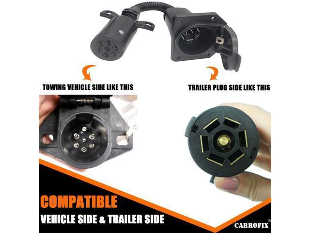 Alt view image 6 of 7 - CARROFIX Vehicle 7 Pole Round Pin to 7 Way RV Blade Trailer Wiring Connector Plug Adapter