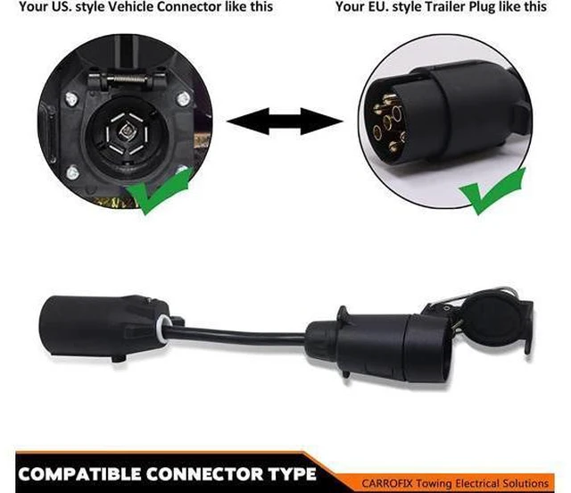 Alt view image 3 of 7 - CARROFIX American Style Vehicle-end 7 Way Blade Connector to European Style Trailer 7 Pin Round Plug