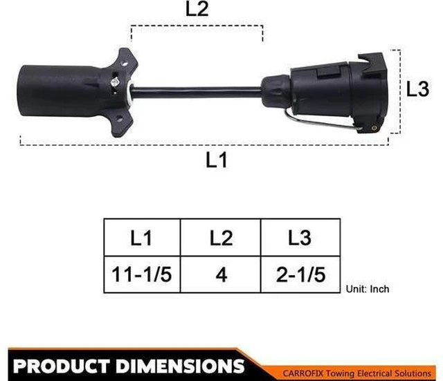 Alt view image 6 of 7 - CARROFIX American Style Vehicle-end 7 Way Blade Connector to European Style Trailer 7 Pin Round Plug