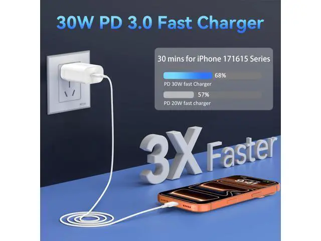 Alt view image 5 of 7 - iPhone 17 16 15 Charger Fast Charging,30W USB C Charger Type C Charger Phone Chargers iPhone&10 Ft Long USB C to C Cable Fast Charging Cord for iPhone 17 Air/17 Pro/17 Pro Max/16 15 Pro Max Plus,iPad
