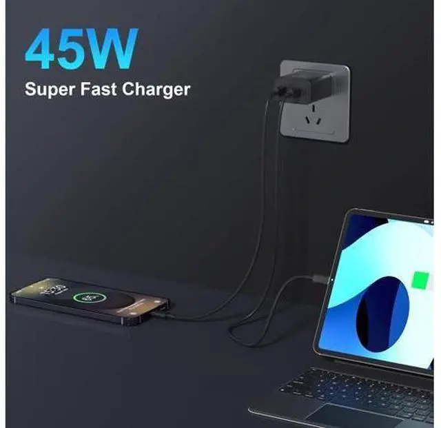 Alt view image 4 of 7 - 45W 2Pack Super Fast Charger USB C Dual Port Android Phone Charger Type C Fast Charging Block with 10FT Type-C Charger Cord for Samsung Galaxy S26 Ultra/S26/S26+/S25/S24/S23/S22/S21+/iPhone 17/16/15
