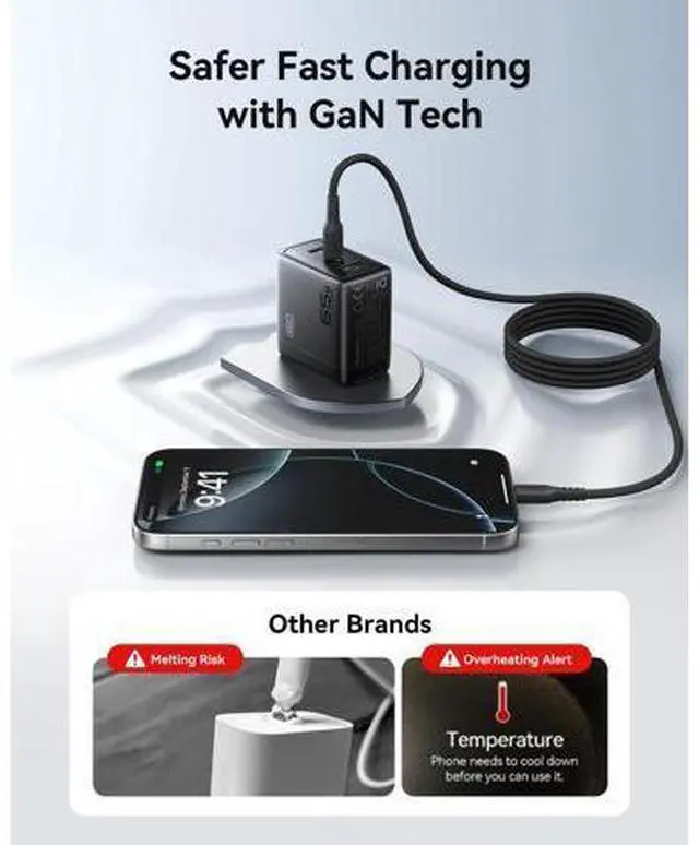 Alt view image 7 of 7 - INIU 65W USB C Charger Block, 3-Port GaN Fast Charging Adapter with 100W Cable & Advanced Protection, Foldable Travel Charger for iPhone 17 16 15 Pro Max, iPad, Samsung S26 S25 Ultra, Pixel eReaders