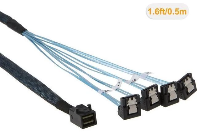 Alt view image 6 of 7 - CableCreation Internal HD Mini SAS (SFF-8643 Host) - 4X SATA (Target) Angle Cable, SFF-8643 for Controller, 4 Sata Connect to Hard Drive, 0.5M / 1.6FT