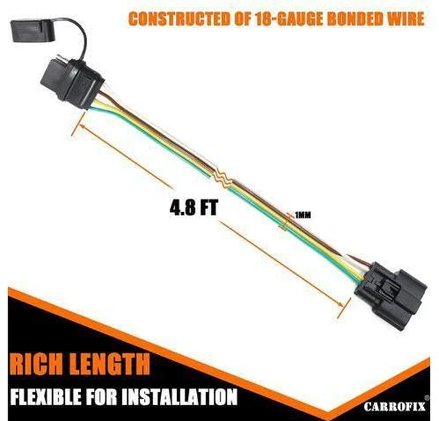 Alt view image 2 of 7 - CARROFIX Custom Fit Vehicle-Side Wiring Harness with 4-Pole Flat Trailer Connector for Chevy Equinox/GMC Terrain