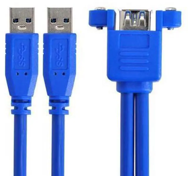 Main image of Combo Dual USB 3.0 Male to Stackable Female Extension Cable with Screw Panel Mount Holes 50cm