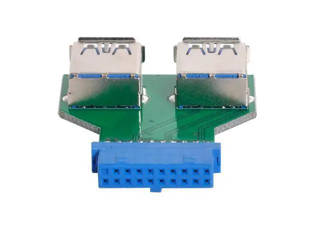 Alt view image 5 of 5 - For Motherboard Dual USB 3.0 A Type Female to Motherboard 20/19 Pin Box Header Slot Adapter PCBA