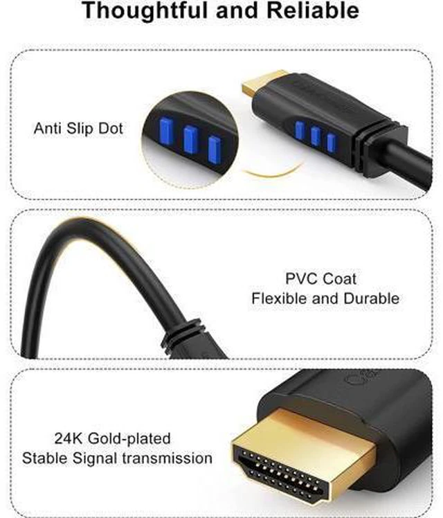 Alt view image 3 of 6 - 3ft 4K HDMI Cable - Right Angle 90 Degree, Male to Male Cable for Ultra HD 4K@60Hz, 3D Video - 2-Year Warranty