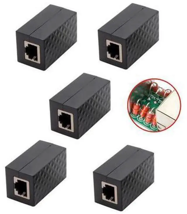 Alt view image 2 of 3 - 5pcs/lot RJ45 UTP STP CAT6 CAT5e Female to Female Network Lan Adapter Extender with Lightning Protection & Shield Black