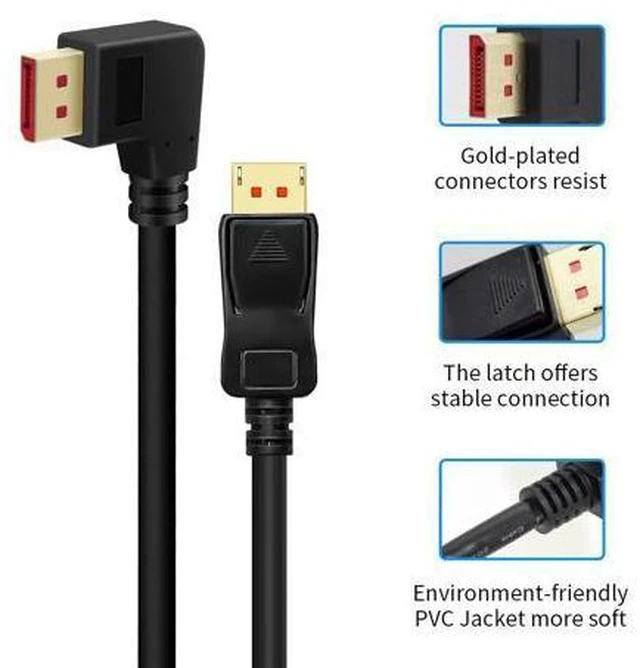 Alt view image 4 of 7 - Right Angle Displayport 1.4 Cable Left Angled Displayport Cable, B 90-Degree Angled Displayport Cable V1.4 6FT/1.8M up to 8K/60Hz, 4K/144Hz Supported
