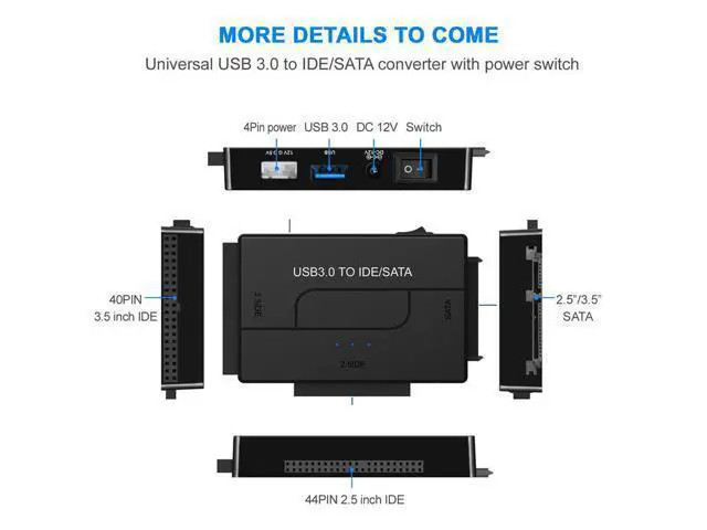 Alt view image 4 of 7 - USB to SATA IDE HDD Adapter - USB 3.0 Cable to 2.5" 3.5" SATA IDE Hard Drive Converter for Windows 10/8/ 7/XP, Mac, Internal to External Laptop SSD Reader Kit, File Data Transfer Conversion Cord