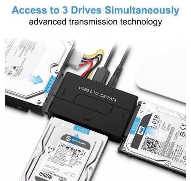 Alt view image 6 of 7 - USB to SATA IDE HDD Adapter - USB 3.0 Cable to 2.5" 3.5" SATA IDE Hard Drive Converter for Windows 10/8/ 7/XP, Mac, Internal to External Laptop SSD Reader Kit, File Data Transfer Conversion Cord