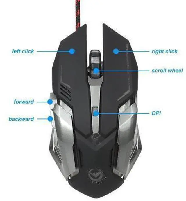 Alt view image 3 of 7 - Wired Gaming Mouse 4 Color Backlit Ergonomic Mouse support Programmable up to 3200 DPI for Windows PC Gamers (Black)