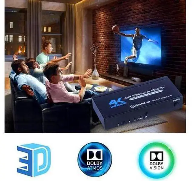 Alt view image 5 of 7 - 4K HDMI Switch 4x1, 4K@60Hz 4 in 1 Out HDMI Switcher Selector with IR Remote Control, Supports HDCP 2.2 4K@60Hz UltraHD HDR10 3D HD1080P Dolby DST, HDMI Splitter for PS4 Xbox Apple TV Fire Stick