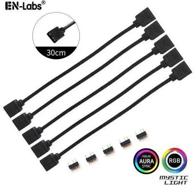 Main image of 5 Pack 5V 3-Pin RGB Female to Female RBW LED Strip Extension Cable w/ Gender Changer Adapter - 1 Foot