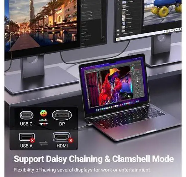 Alt view image 4 of 7 - UGREEN USB C to DisplayPort 1.4 Cable 8K@60Hz 4K@240Hz Unidirectional Thunderbolt 4/3 to DisplayPort Cord USB C to DP 32.4Gbps Compatible iPhone 17, MacBook Pro/Air, iPad, Mac Mini, Galaxy, XPS