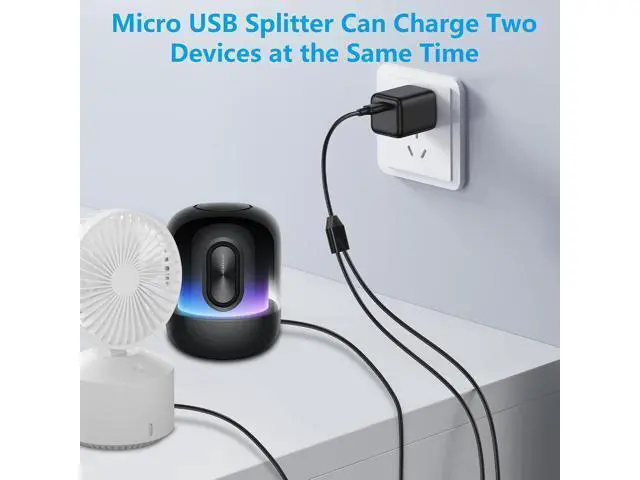 Alt view image 3 of 7 - Micro USB Multi Charging Cable, 3FT USB 2.0 Type A Male to 2 Micro USB Male Splitter Y Data Charge Connector Adapter Cable (Black) 2Pack