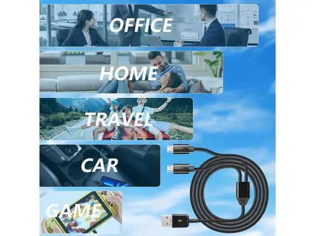 Alt view image 6 of 7 - Micro USB Multi Charging Cable, 3FT USB 2.0 Type A Male to 2 Micro USB Male Splitter Y Data Charge Connector Adapter Cable (Black) 2Pack