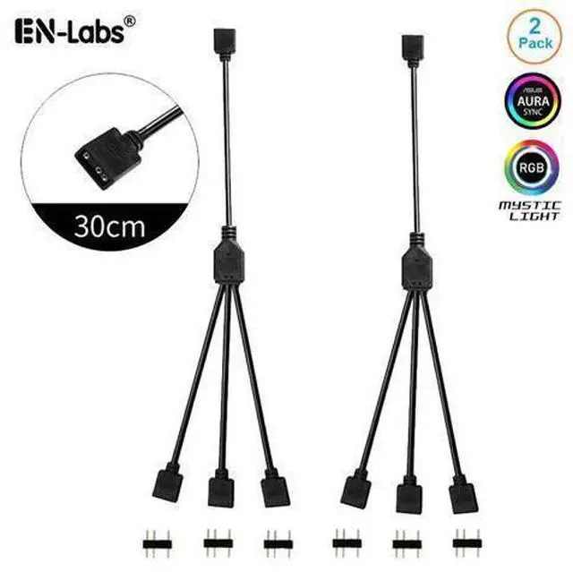 Alt view image 2 of 7 - Tiss 2 Pack 5V 3-Pin RGB 3-Way Female to x Female RBW LED Strip Splitter Cable,3 Port AURA RGB Lighting Hub w/ Gender Changer Adapter - 1 Foot