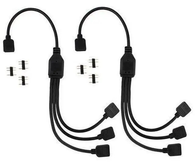 Alt view image 4 of 7 - Tiss 2 Pack 5V 3-Pin RGB 3-Way Female to x Female RBW LED Strip Splitter Cable,3 Port AURA RGB Lighting Hub w/ Gender Changer Adapter - 1 Foot