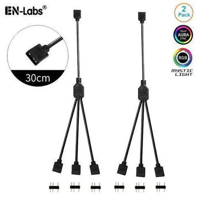 Alt view image 7 of 7 - Tiss 2 Pack 5V 3-Pin RGB 3-Way Female to x Female RBW LED Strip Splitter Cable,3 Port AURA RGB Lighting Hub w/ Gender Changer Adapter - 1 Foot