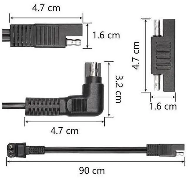 Alt view image 4 of 7 - Right Angle Extension Cable, 0.9m 90 Degree 12AWG SAE to SAE Quick Disconnect Wire Harness for Solar Panel, Motorcycle, Cars, RV (Black)
