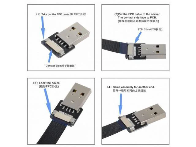 Alt view image 4 of 5 - USB 2.0 Type-A Male to USB-C Type-C Male Data Flat Slim FPC Cable for FPV Disk Phone