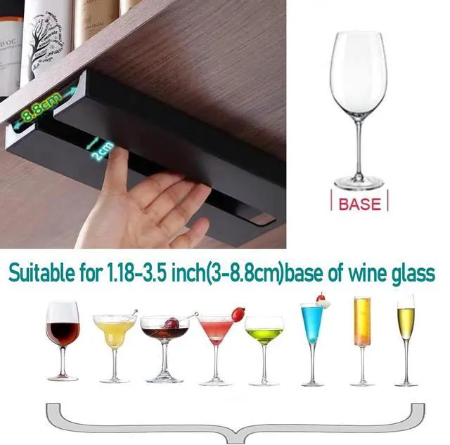 Alt view image 2 of 6 - Wine Glass Holder Under Shelf Cabinet Wine Glass Rack Plastic Stemware Rack Glassware Drying Storage Hanger for Kitchen,Bar and Restaurant (Black-2Pack)