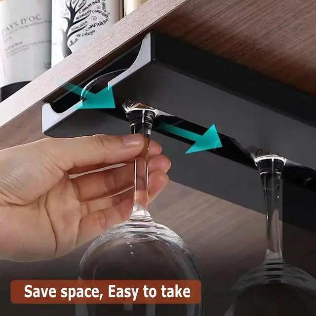 Alt view image 4 of 6 - Wine Glass Holder Under Shelf Cabinet Wine Glass Rack Plastic Stemware Rack Glassware Drying Storage Hanger for Kitchen,Bar and Restaurant (Black-2Pack)