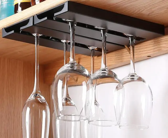 Alt view image 6 of 6 - Wine Glass Holder Under Shelf Cabinet Wine Glass Rack Plastic Stemware Rack Glassware Drying Storage Hanger for Kitchen,Bar and Restaurant (Black-2Pack)