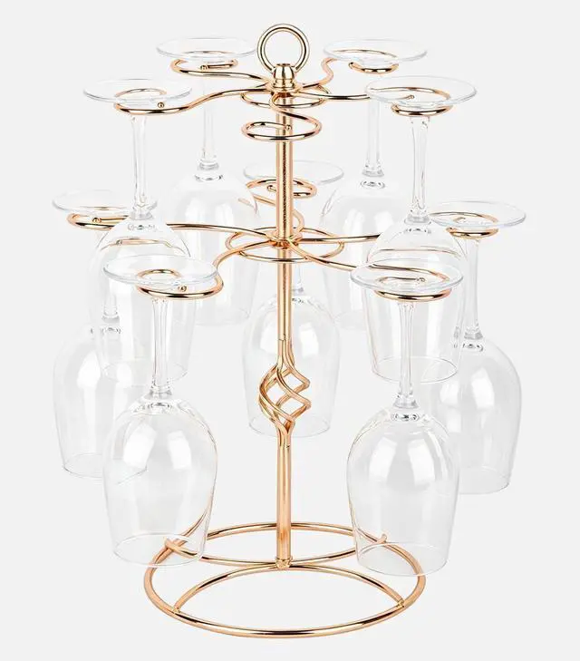 Main image of Wine Glass Rack 2 Tier 10 Holders Wine Glass Holder Stand, Elegant Rose Gold Cocktail Tree Stand Countertop Tabletop Stemware Rack for Home and Bar Storage,Easy Assembly