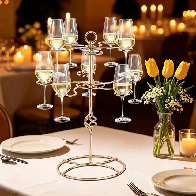 Alt view image 3 of 7 - Wine Glass Rack 2 Tier 10 Holders Wine Glass Holder Stand, Elegant Rose Gold Cocktail Tree Stand Countertop Tabletop Stemware Rack for Home and Bar Storage,Easy Assembly