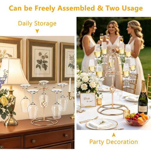 Alt view image 5 of 7 - Wine Glass Rack 2 Tier 10 Holders Wine Glass Holder Stand, Elegant Rose Gold Cocktail Tree Stand Countertop Tabletop Stemware Rack for Home and Bar Storage,Easy Assembly