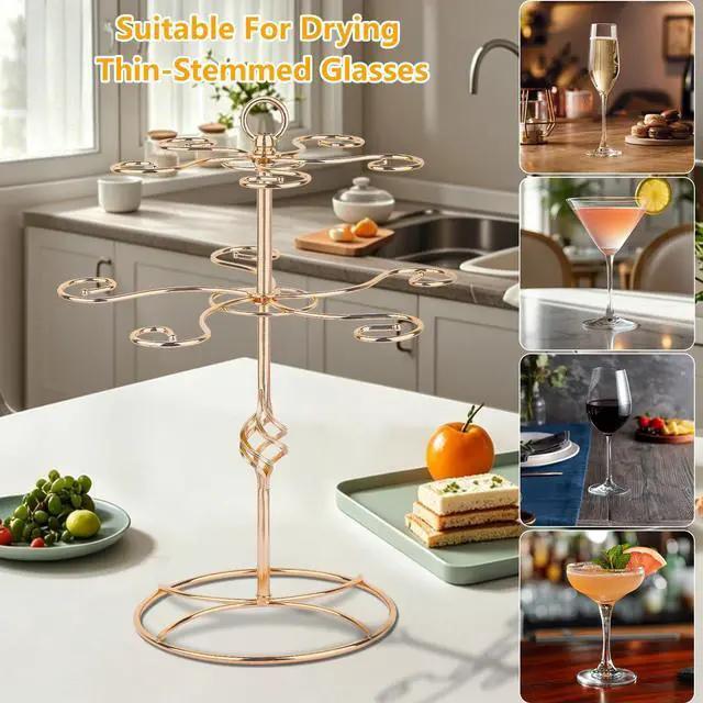 Alt view image 6 of 7 - Wine Glass Rack 2 Tier 10 Holders Wine Glass Holder Stand, Elegant Rose Gold Cocktail Tree Stand Countertop Tabletop Stemware Rack for Home and Bar Storage,Easy Assembly