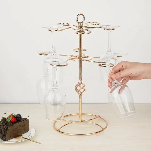 Alt view image 7 of 7 - Wine Glass Rack 2 Tier 10 Holders Wine Glass Holder Stand, Elegant Rose Gold Cocktail Tree Stand Countertop Tabletop Stemware Rack for Home and Bar Storage,Easy Assembly