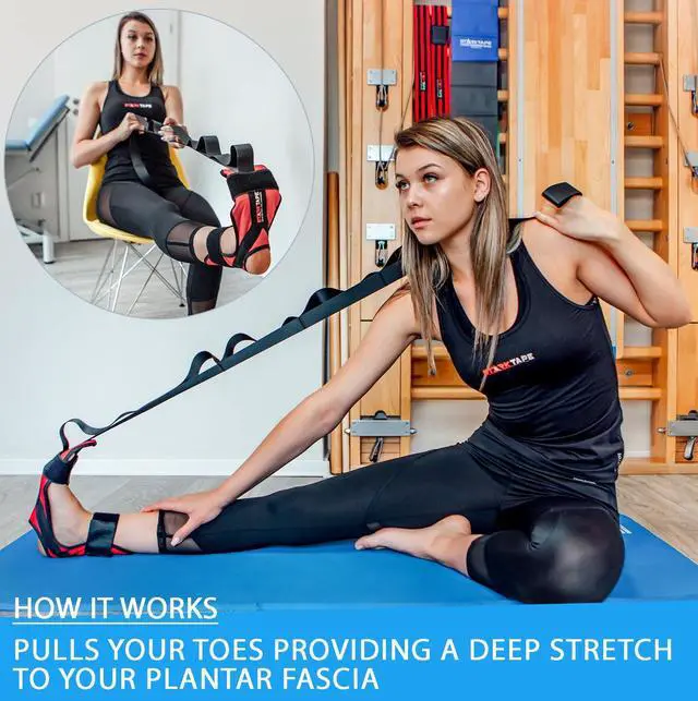 Alt view image 4 of 5 - Fitness Foot and Leg Stretcher for Plantar Fasciitis, Improve Strength, Balance Stretches and Achilles Tendonitis, Stretch Loops for Hamstring, Quad, and Calf Pain Relief (Blue)
