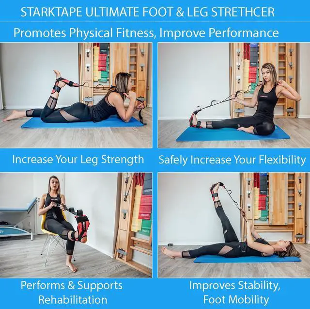 Alt view image 5 of 5 - Fitness Foot and Leg Stretcher for Plantar Fasciitis, Improve Strength, Balance Stretches and Achilles Tendonitis, Stretch Loops for Hamstring, Quad, and Calf Pain Relief (Blue)