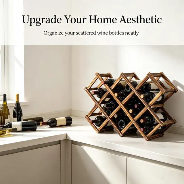 Alt view image 3 of 6 - Wooden Wine Racks for Storage, Freestanding Wine Rack Stackable Foldable Countertop Wine Rack for Countertop and Cabinets