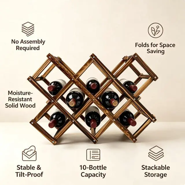 Alt view image 4 of 6 - Wooden Wine Racks for Storage, Freestanding Wine Rack Stackable Foldable Countertop Wine Rack for Countertop and Cabinets