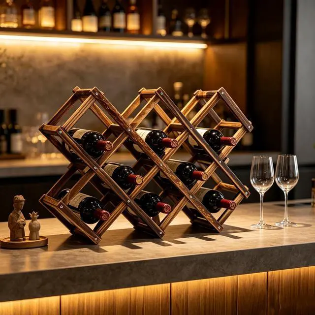 Alt view image 5 of 6 - Wooden Wine Racks for Storage, Freestanding Wine Rack Stackable Foldable Countertop Wine Rack for Countertop and Cabinets