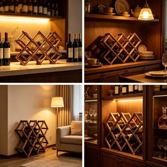 Alt view image 6 of 6 - Wooden Wine Racks for Storage, Freestanding Wine Rack Stackable Foldable Countertop Wine Rack for Countertop and Cabinets