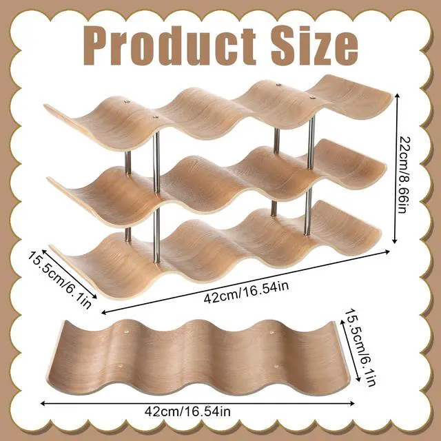 Alt view image 2 of 7 - 12 Bottle Countertop Wine Rack 3 Tier Wooden Wine Storage Rack Freestanding Wines Shelf Storage Organizer for Inside Cabinet Organizer for Home Kitchen Bar