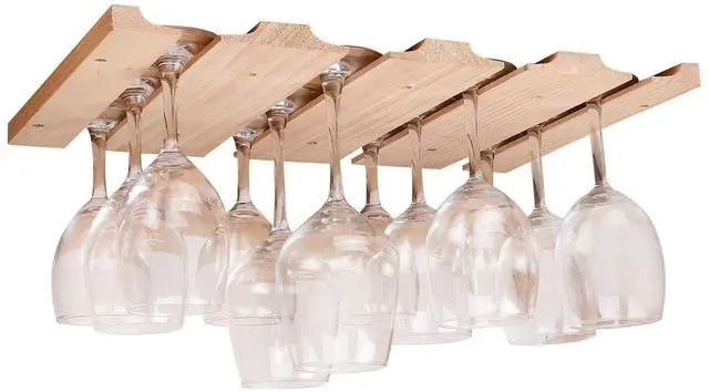 Main image of Wine glass holder-a wooden wine glass rack and goblet storage rack installed under the cabinet or countertop (Natural color)