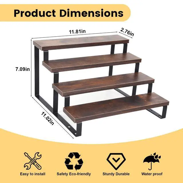 Alt view image 3 of 7 - 4 Tier Rustic Wood Shot Glass Display Stand, Perfect for Shot Glass Storage Organizer, Rustic Shelf Suitable for Perfume Display and Spice, Ideal for Kitchen, Home Bar & Man Cave, Easy to Assemble