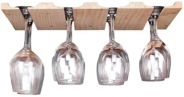 Alt view image 2 of 7 - Wine glass holder-a wooden wine glass rack and goblet storage rack installed under the cabinet or countertop (Natural color)