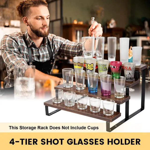 Alt view image 4 of 7 - 4 Tier Rustic Wood Shot Glass Display Stand, Perfect for Shot Glass Storage Organizer, Rustic Shelf Suitable for Perfume Display and Spice, Ideal for Kitchen, Home Bar & Man Cave, Easy to Assemble
