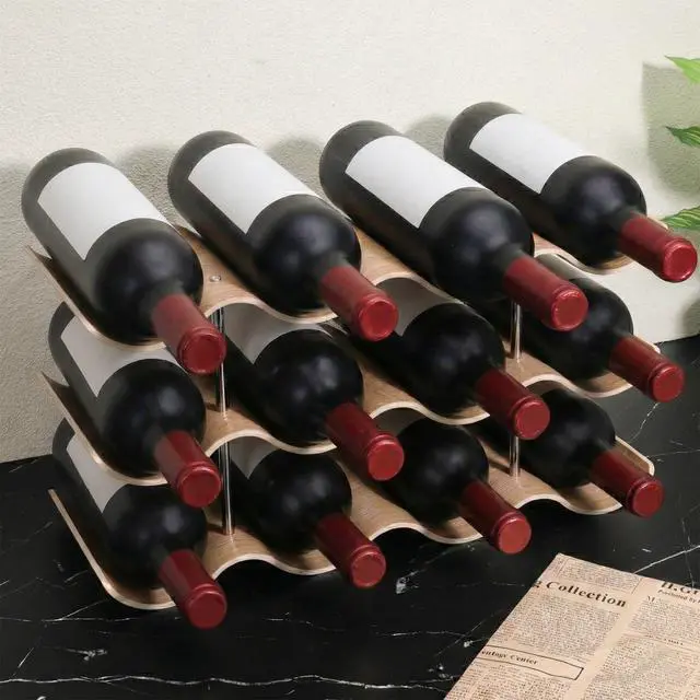 Alt view image 4 of 7 - 12 Bottle Countertop Wine Rack 3 Tier Wooden Wine Storage Rack Freestanding Wines Shelf Storage Organizer for Inside Cabinet Organizer for Home Kitchen Bar